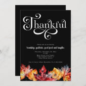 Dankbaar Witte Script Waterverf bladeren Zwart Kaart (Voorkant / Achterkant)