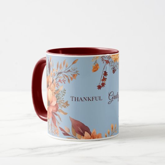 Dankbaar zalig gezegend Bloemen Thanksgiving Mok (Voorkant links)