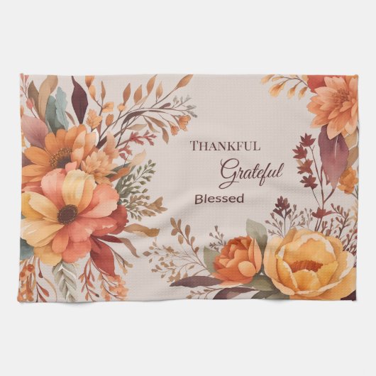 Dankbaar zalig gezegend Bloemen Thanksgiving Theedoek (Horizontaal)