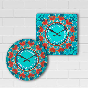 Dankbaarheid Aqua Blauwgroen Mandala  Quote Vierkante Klok