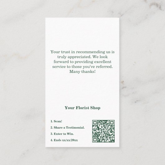 Dankbaarheid: Bloemist Winkel Verwijzing Dank u Visitekaartje (Achterkant)