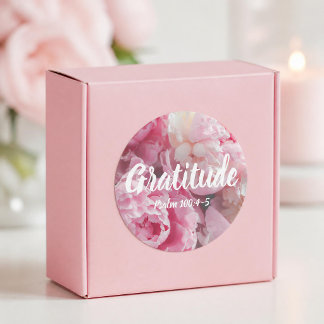 Dankbaarheid Psalm 100:4-5 Vers Elegante Roze Bloe Ronde Sticker