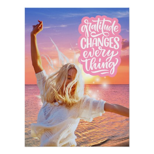 Dankbaarheid verandert alles Sunset Beach Poster Perfect Poster (Voorkant)