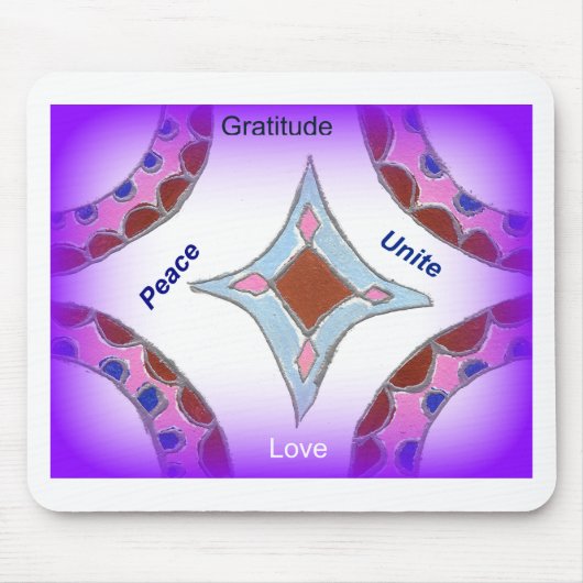 "Dankbaarheid Vrede Liefde Verenig" Mandala Art Pr Muismat (Voorkant)
