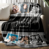 Dankbare Black Plaid Herfst Familie 6 Fotocollage Fleece Deken