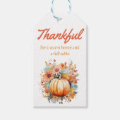 Dankbare Bloemenpompoen Thanksgiving Cadeaulabel (Voorkant)