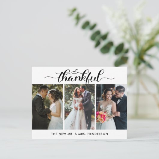 Dankbare bruiloft foto collage Dank u Briefkaart (Staand voorkant)