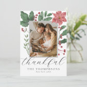 Dankbare Chic Winter Botanicals Foto Feestdagenkaart (Staand voorkant)