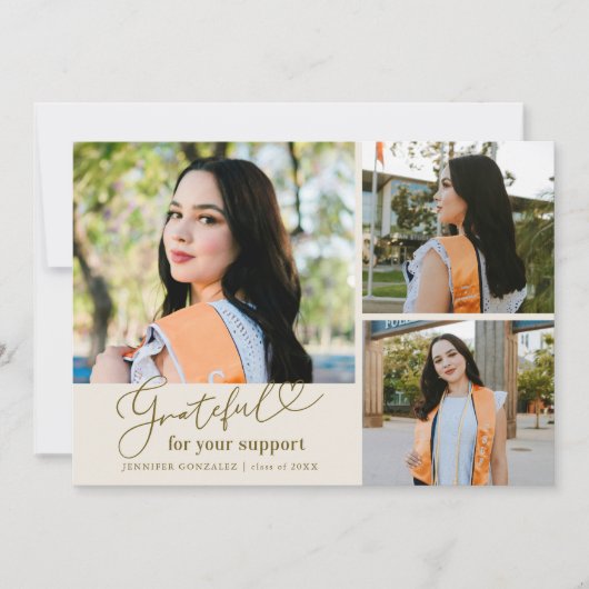 Dankbare Crème Multi Foto Afstuderen Aankondiging (Voorkant)