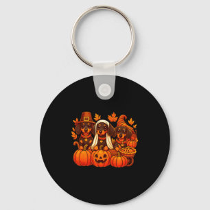 Dankbare Dachshund Worst Hond Thanksgiving Pompoen Sleutelhanger