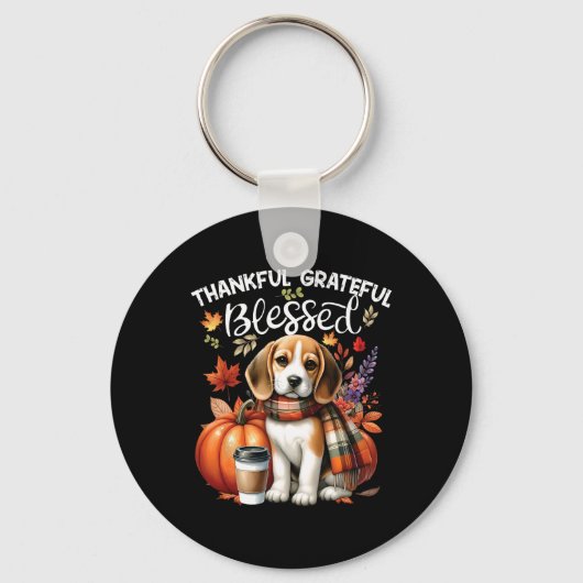 Dankbare dankbare gezegende Beagle Dog Happy Herfs Sleutelhanger (Voorkant)