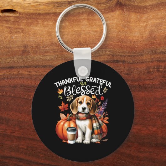 Dankbare dankbare gezegende Beagle Dog Happy Herfs Sleutelhanger (Voorkant)
