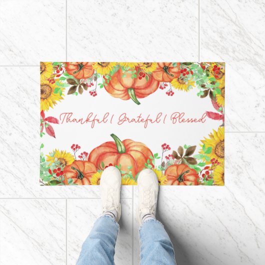 Dankbare dankbare gezegende rustieke pompoenbloem deurmat (Binnen)