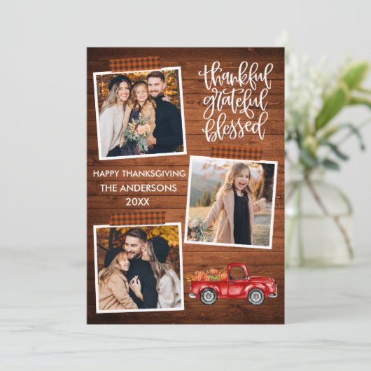 Dankbare dankbare gezegende vrachtwagen geruite Th Feestdagenkaart (Staand voorkant)