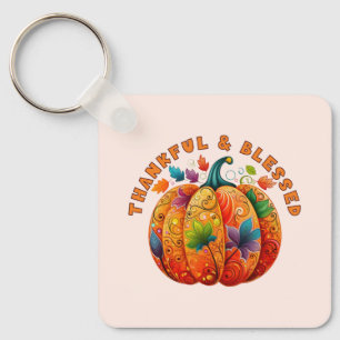 Dankbare en Gezegende Herfst Pompoen Sleutelhanger