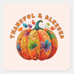 Dankbare en Gezegende Herfst Pompoen Vierkante Sticker