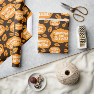 Dankbare en gezegende Herfst Sinaasappel Bladeren Cadeaupapier