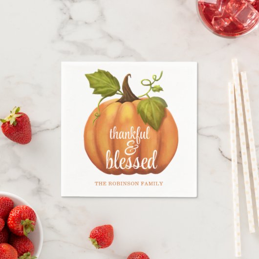 Dankbare en gezegende pompoen Thanksgiving Servet (Insitu)