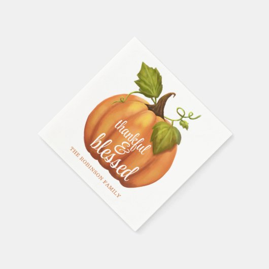 Dankbare en gezegende pompoen Thanksgiving Servet (Hoek)