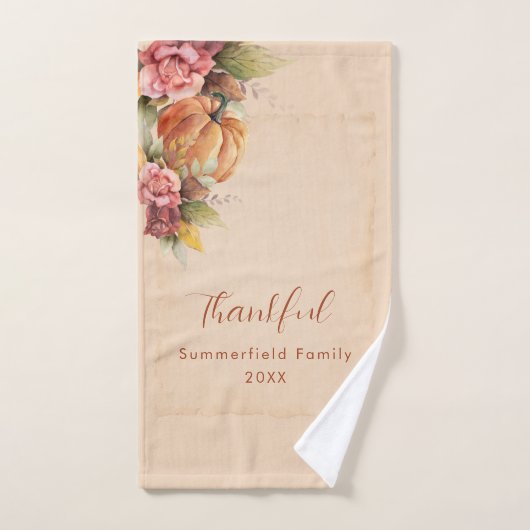 Dankbare Familie Thanksgiving Oranje Pompoen Handdoek (Handdoek)