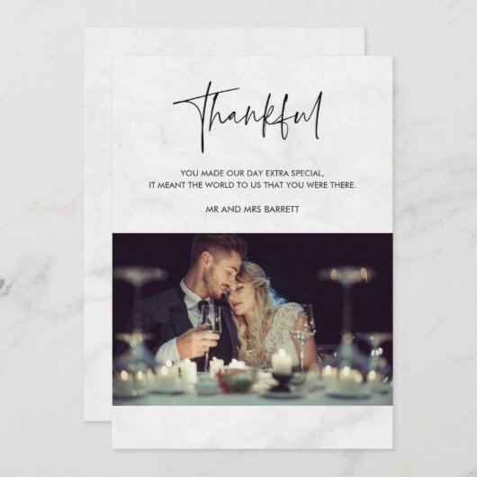 Dankbare Foto Grijs Marmeren Trouwen Dank u kaart (Voorkant / Achterkant)