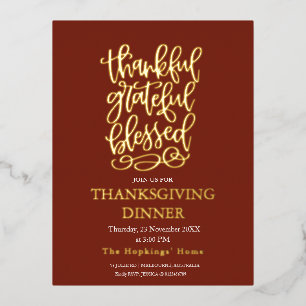 dankbare gelukzalige gezegende Thanksgiving uitnod Folie Uitnodiging Briefkaart