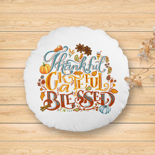 Dankbare, gezegende Autumn Script Herfst Rond Kussen