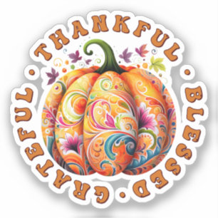 Dankbare, gezegende, dankbare bloemenpompoen sticker