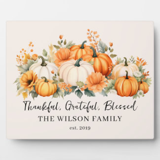 Dankbare Gezegende Herfst Pompoen Familienaam Fotoplaat