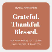dankbare gezegende kaars | terracotta Herfst Vierkante Sticker (Voorkant)