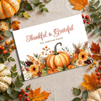 Dankbare Grateful Pompoen Zonnebloem Thanksgiving Feestdagenkaart