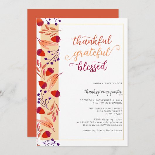 Dankbare Herfst Thanksgiving Diner Kaart (Voorkant / Achterkant)