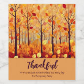 Dankbare herfst verlaat Thanksgiving vakantie Wijn Etiket (Enkel label)