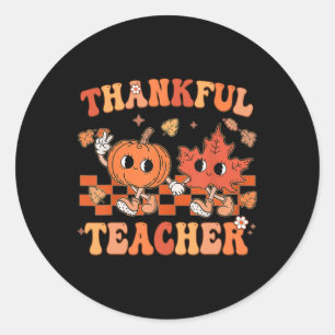Dankbare Leraar Retro Groovy Thanksgiving Fall 1 Ronde Sticker