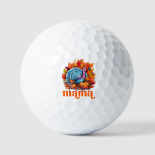 Dankbare Mama Turkije en herfst bladeren gebladert Golfballen