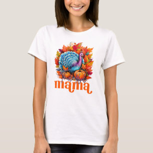 Dankbare Mama Turkije en herfst bladeren gebladert T-shirt
