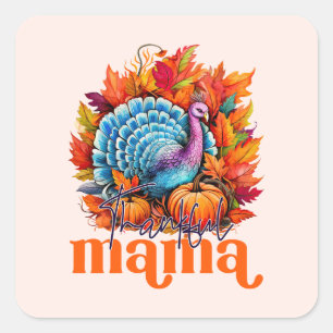 Dankbare Mama Turkije en herfst bladeren gebladert Vierkante Sticker