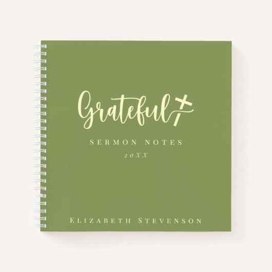 Dankbare Moss Green Cream Script Sermon Notes Notitieboek (Voorkant)