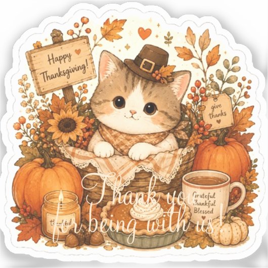 Dankbare Oogst Kitty Sticker (Voorkant)