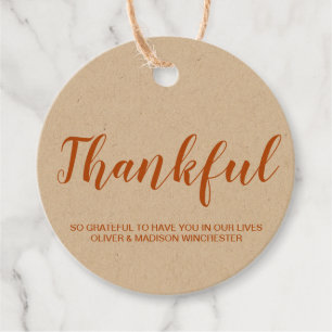 Dankbare oranje aangepaste script kraft Thanksgivi Bedankjes Labels