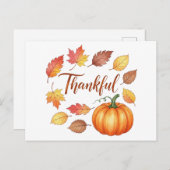 Dankbare pompoen en herfstbladeren feestdagenkaart (Voorkant / Achterkant)