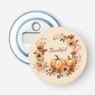 Dankbare pompoen en herfstbloemen krans button flesopener