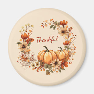 Dankbare pompoen en herfstbloemen krans magneet