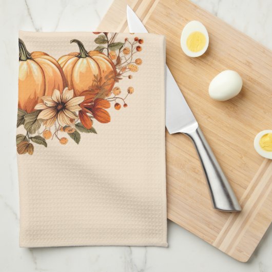 Dankbare pompoen en herfstbloemen krans theedoek (Quarter Fold)