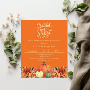 Dankbare pompoen oranje Thanksgiving uitnodiging