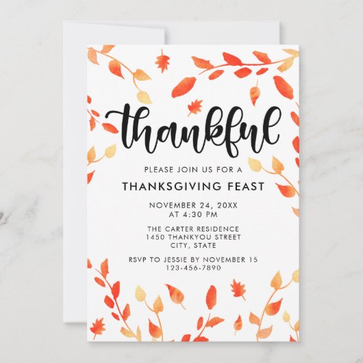 Dankbare Script Herfst Bladerdek Waterverf Bladere Kaart (Voorkant)