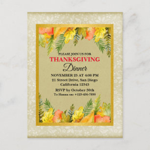 Dankbare Thanksgiving-diner Kleurrijke bladeren Feestdagenkaart