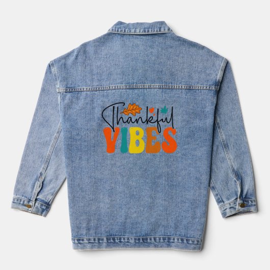 Dankbare Vibes Herfst Herfst Thanksgiving Denim Jacket (Achterkant)