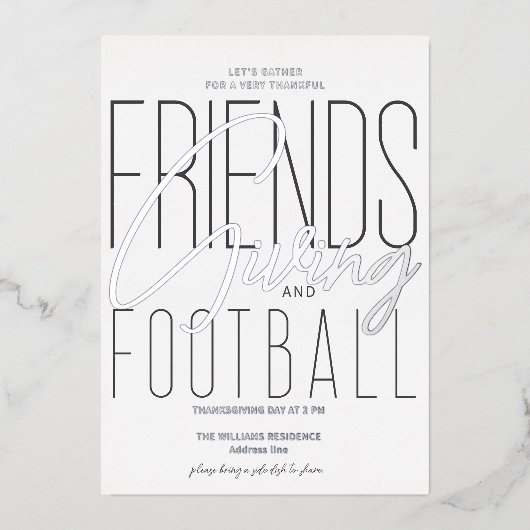 Dankbare Vriendschap Football Thanksgiving Partij Folie Uitnodiging (Voorkant)