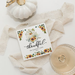 Dankbare Zonnebloemen Witte Pompoen Thanksgiving Servet